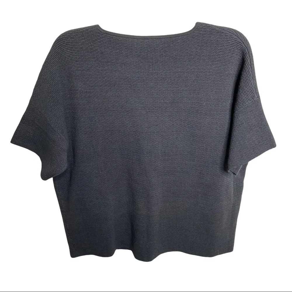 NWT Eileen Fisher Size Medium Short Sleeve Silk Blend Cardigan Gray Graphite